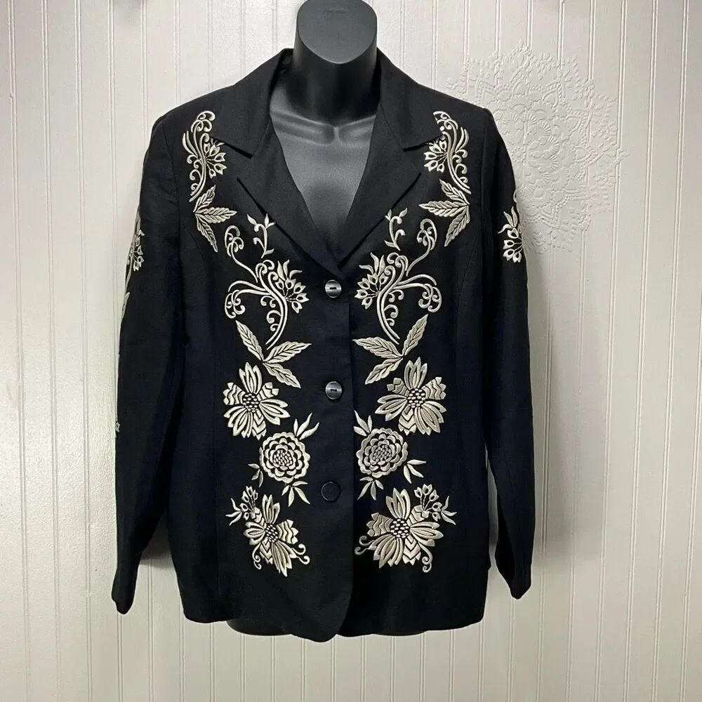 VINTAGE VICTORIA COSTA Occasions Embroidered Linen Blend Blazer